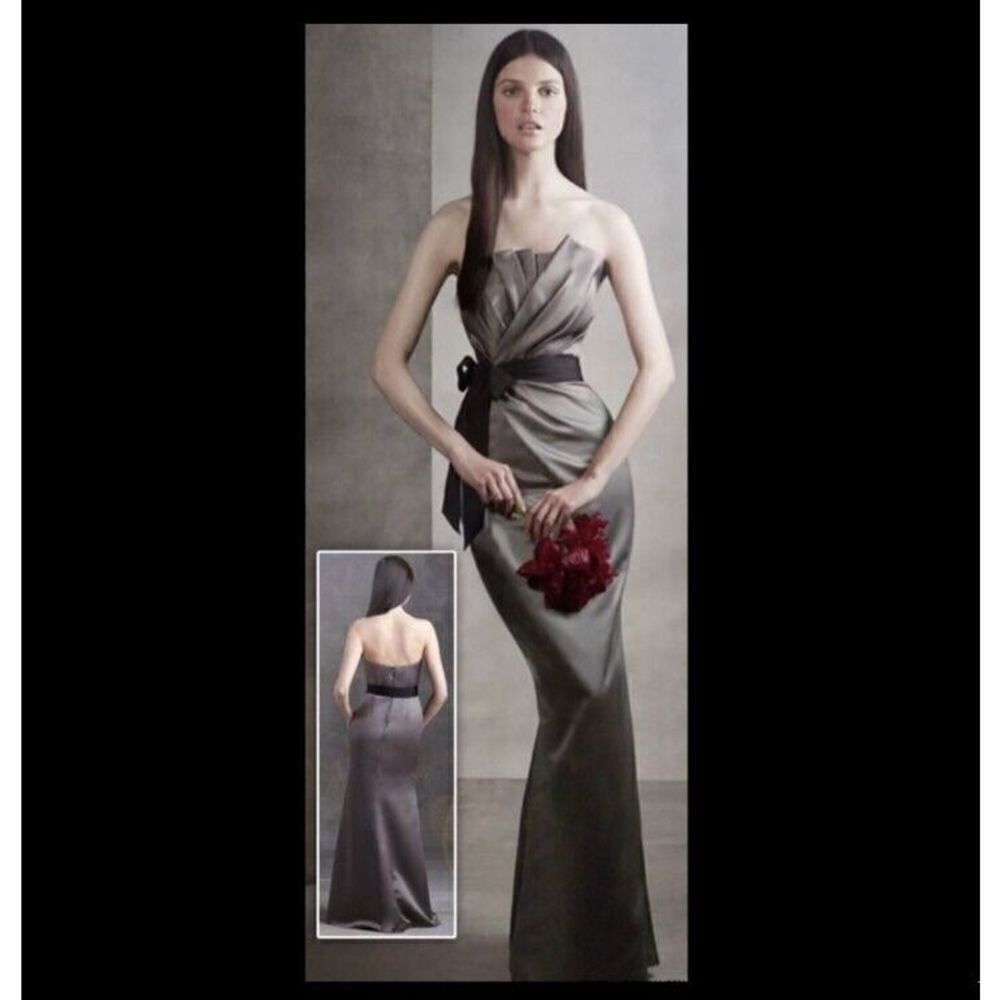 Vera Wang Dress Maxi Ivory Origami Champagne Strapless Formal Bridesmaid Size 4